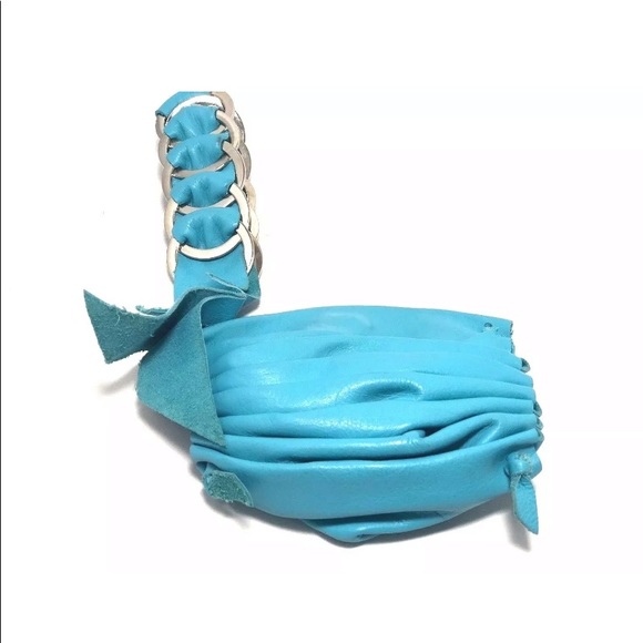 David Galan Ruched Leather O-Ring Strap Wristlet - Picture 2 of 2